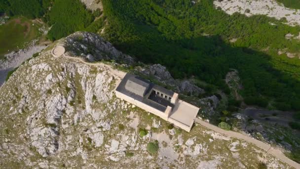 Stock Video Showcases Breathtaking Aerial Footage Njegos Mausoleum Located Top — Stok video