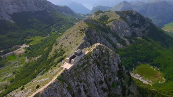 Stock Video Showcases Breathtaking Aerial Footage Njegos Mausoleum Located Top — Stok video