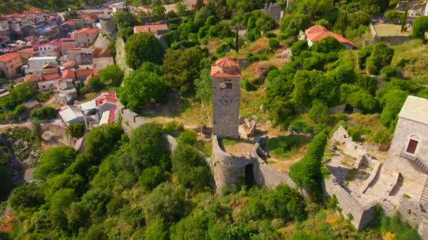 Drone Footage Captures Stunning Ruins Stari Bar Stone Buildings Prominent — Stock Video