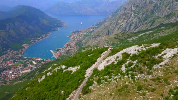 Breathtaking Aerial Footage Captures Winding Kotor Cetinje Serpentine Montenegro Showcasing — Stockvideo
