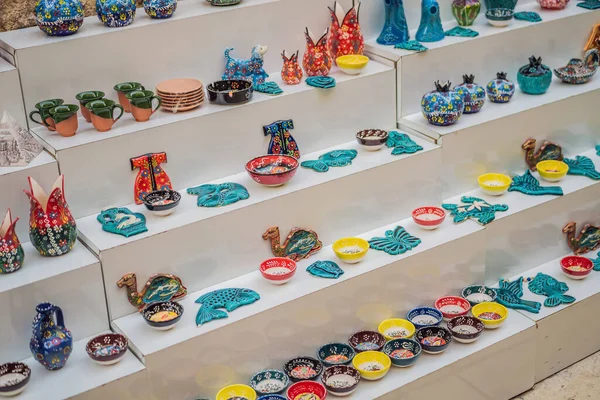 Coleção Cerâmica Turca Venda Grand Bazaar Istambul Turquia Turco Colorido — Fotografia de Stock