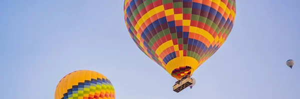 Mavi Gökyüzünde Güzel Sıcak Hava Balonları Banner Büyük — Stok fotoğraf