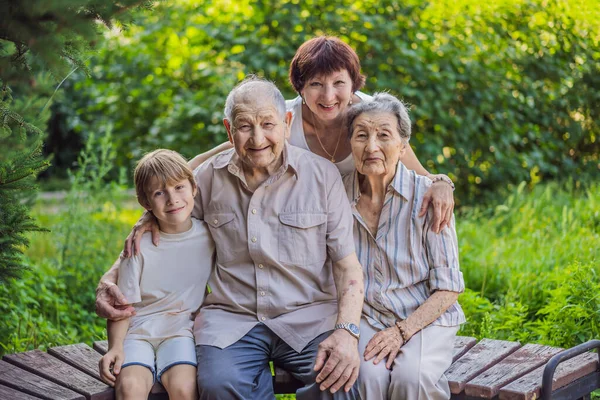 Vier Generaties Familie Brengen Samen Tijd Door Het Park Ouder — Stockfoto