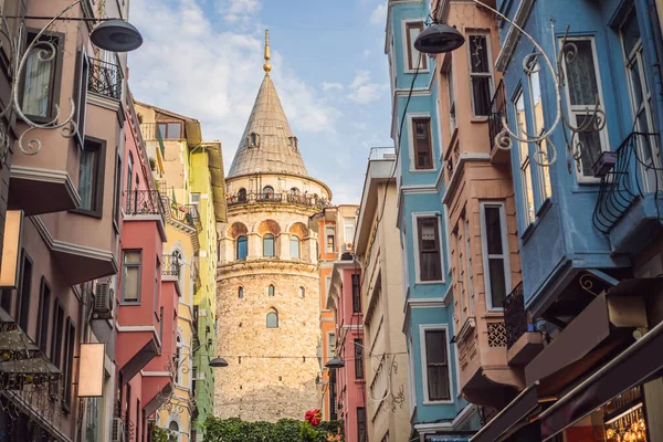 Istanbul Stadssiluett Turkiet Beyoglu Stadsdel Gamla Hus Med Galata Torn — Stockfoto