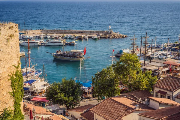 stock image Old town Kaleici in Antalya. Panoramic view of Antalya Old Town port, Taurus mountains and Mediterrranean Sea, Turkey.