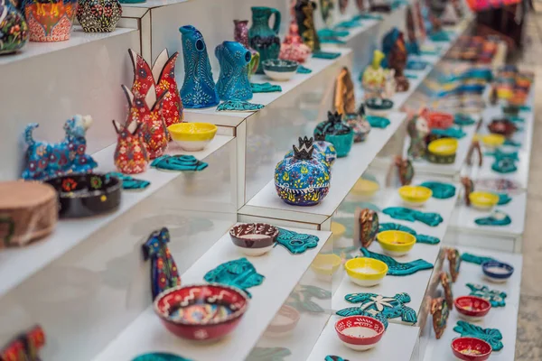 Innsamling Turkisk Keramikk Salg Grand Bazaar Istanbul Tyrkia Tyrkisk Fargerike – stockfoto