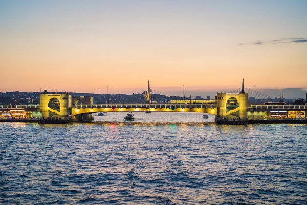 Krásný Západ Slunce Letecké Město Istanbulské Historické Centrum Galata Most — Stock fotografie