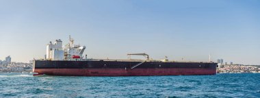 İstanbul, İstanbul, Türkiye 'deki Boğaz' da konteyner kargo gemisi.