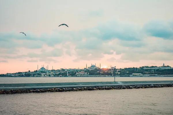 Istanbul Tramonto Turchia Barca Turistica Naviga Sul Corno Oro Estate — Foto Stock
