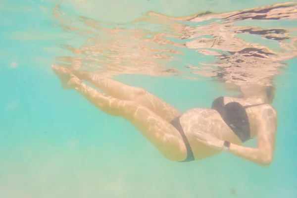 Έγκυος Γυναίκα Κολυμπά Κάτω Από Την Τροπική Θάλασσα Υγιής Και — Φωτογραφία Αρχείου