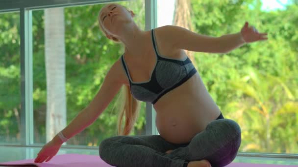 Yavaş Çekim Videosunda Genç Hamile Bir Kadın Dairesinde Panoramik Bir — Stok video