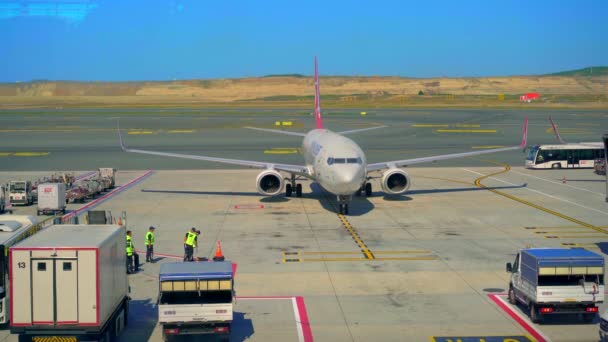 2022 이스탄불 상업용 항공기 주차장 공항에서 터키항공의 비행기 — 비디오