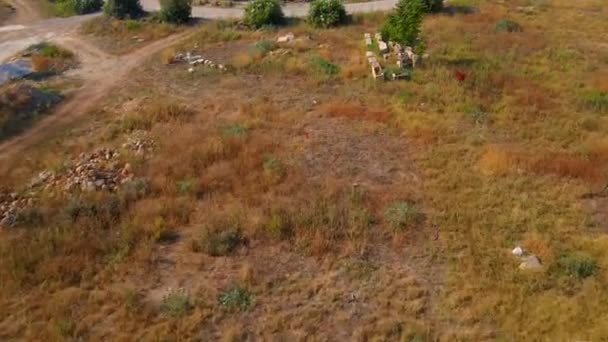 Luchtopname Drone Vliegt Boven Hippodroom Ruïnes Van Een Oude Stad — Stockvideo
