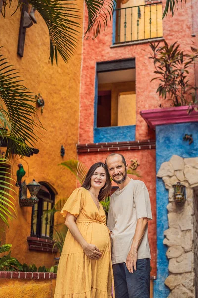Loving Couple 40S Cherishing Miracle Childbirth Mexico Embracing Journey Parenthood Stock Picture