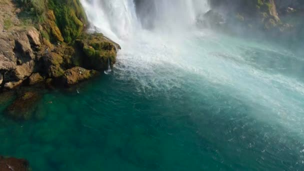 Vídeo Aéreo Câmara Lenta Cachoeira Lower Duden Cidade Antalya Câmera — Vídeo de Stock