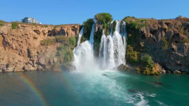 Zeitlupenvideo Vom Unteren Duden Wasserfall Der Stadt Antalya Die Drohne — Stockvideo