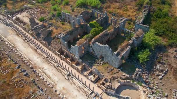 Denna Fängslande Flygfoto Video Anmärkningsvärda Ruinerna Den Antika Staden Perge — Stockvideo