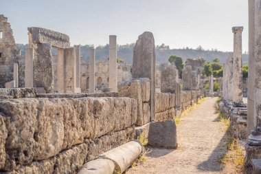 Türkiye 'nin Antalya kenti yakınlarındaki antik Lycian şehri Perge' nin kalıntıları. Hindi, her yere git.