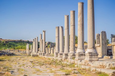 Türkiye 'nin Antalya kenti yakınlarındaki antik Lycian şehri Perge' nin kalıntıları. Hindi, her yere git.