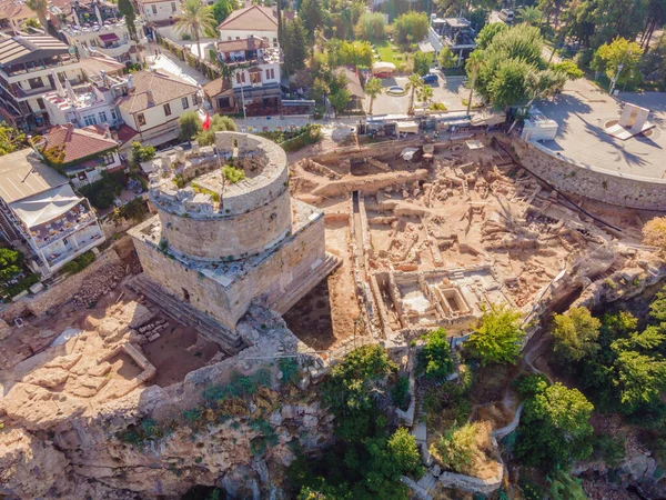 Hidirlik Tower Landmärke Gamla Stan Antalya Turkiet Drönarvy — Stockfoto