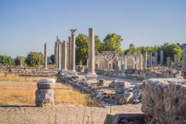 Türkiye 'nin Antalya kenti yakınlarındaki antik Lycian şehri Perge' nin kalıntıları. Hindi, her yere git.