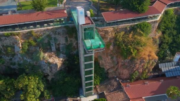 Aerial View Elevator Viewpoint Historic Harbor City Antalya Turkey — Stock Video