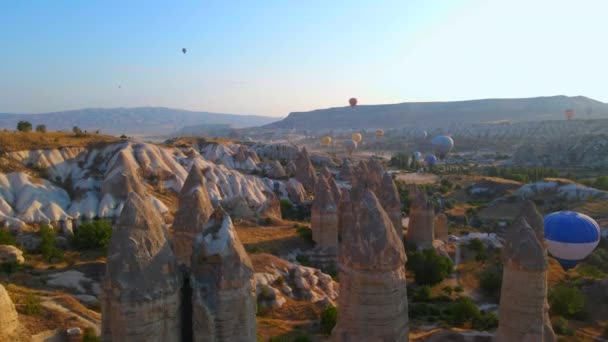 Légi Felvétel Cappadociai Égbolt Vásznáról Készült Videó Egy Hőlégballon Fesztivál — Stock videók