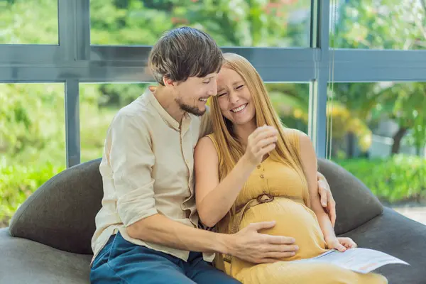 Expectant Couple Reviews Blood Test Results Navigating Pregnancy Together Concern — Stock Photo, Image