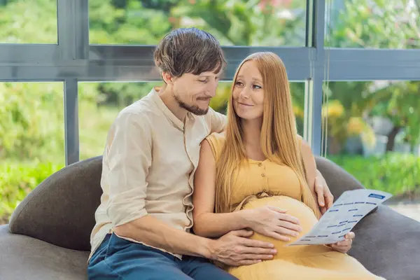 Expectant Couple Reviews Blood Test Results Navigating Pregnancy Together Concern — Stock Photo, Image