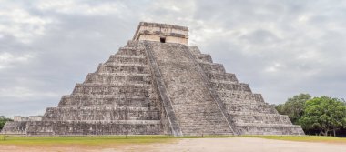 Old pyramid and temple of the castle of the Mayan architecture known as Chichen Itza. These are the ruins of this ancient pre-columbian civilization and part of humanity. clipart