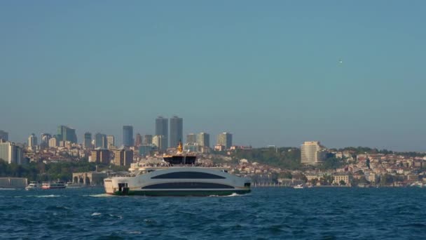 Grand Ferry Boat Embarks Its Journey Bosphorus Strait Bridging European — Stock Video