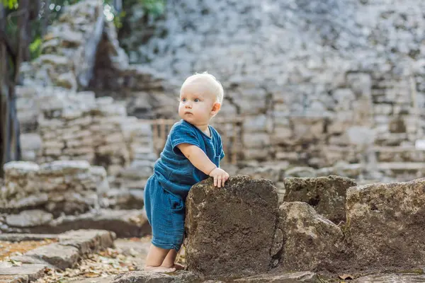 Baby Tourist Coba Mexico Ancient Mayan City Mexico Coba Archaeological Royalty Free Stock Images