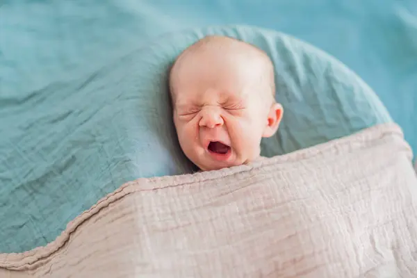 stock image The baby is sleeping peacefully in his cozy nest. Newborn photo session captures the serene innocence and warmth of early moments.