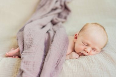 Bebek rahat yuvasında huzur içinde uyuyor. Yeni doğan fotoğraf çekimi, ilk zamanların dingin masumiyetini ve sıcaklığını yakalar..
