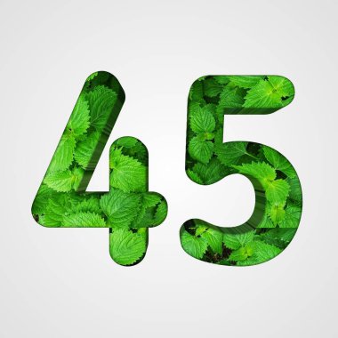 Beyaz arkaplanda yaprak dokusu olan 45 numaralı tasarım