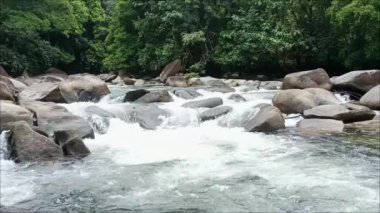 Bir sürü büyük kayası olan temiz suyu olan bir nehir.