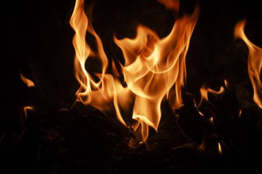 Yangın arka planı. Ateş alevleri. Kamp ateşi dokusu. Alevli şenlik ateşi. Duvar kağıdını ateşle. Kopya alanı olan şenlik ateşi arka planı. Ateş alev dokusu arkaplanını yak