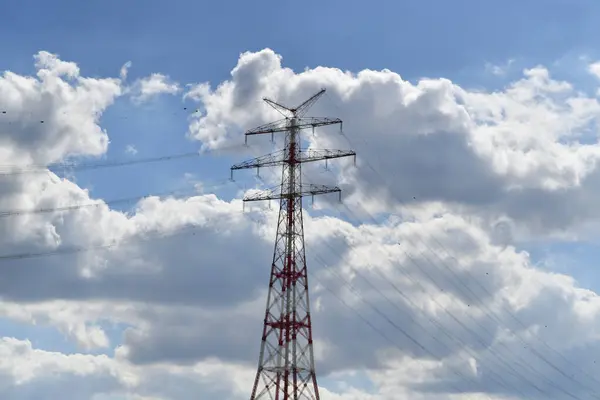 stock image Transmission. High voltage tower with electricity transmission power lines. Electricity. High power electricity pylon. Smart grid. Transmission lines over sky. Transmission towers