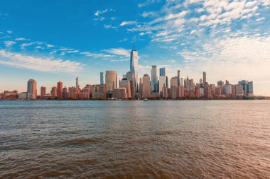 New York Ticaret Merkezi. New York binaları. New York mimari binası. Skyline New York 'ta. Şehir manzarası