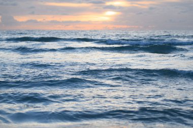 Okyanus manzarası ve su sıçratan dalgalar. Okyanus Dalgası. Manzaralı deniz manzarası. Sahilde dalgalar. Arkaplan için Waterscape