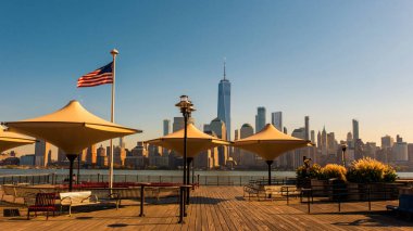 Bağımsızlık Günü ABD. Amerikan bayrağı. 4 Temmuz. Amerika Birleşik Devletleri bayrağı. New York şehir merkezi. New York silueti. Şehir manzarası. New York şehir merkezi. New York 'ta şehir hayatı. New York