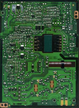 Elektronlu devre levhası. Elektronik devre kartı kapanıyor. Bilgisayar ana kartı. Elektronik bilgisayar donanım teknolojisi. Anakart dijital çip