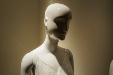 Aptal kafa. Manken kıyafetleri. Butik için aptal kafa. Moda tarzı, güzellik tasarımı, lüks moda, modern kıyafet, alışveriş konsepti. Sezon satışları. Kara Cuma modası