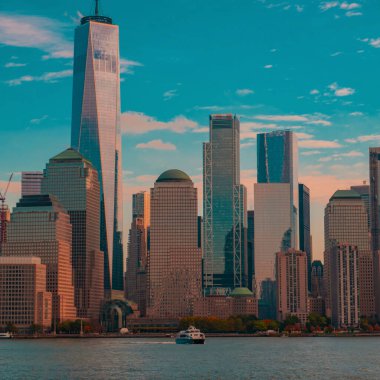 New York Ticaret Merkezi. New York binaları. New York mimari binası. Skyline New York 'ta. Şehir manzarası