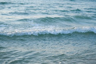 Okyanus manzarası ve su sıçratan dalgalar. Okyanus Dalgası. Manzaralı deniz manzarası. Sahilde dalgalar. Arkaplan için Waterscape