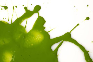 Yeşil renk sıçrama arkaplanı. Soyut boya. Yaratıcı sanat geçmişi. Soyut arkaplan. Renkli akrilik boya. Dönen mürekkep. Renk boyası arkaplanı