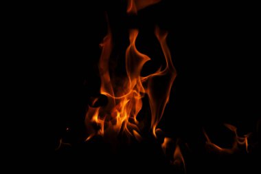 Siyah arka planda yangın alevleri. Ateş alevi dokusu. Fotokopi alevi. Alevler arka planda. Siyah arkaplanda alevler