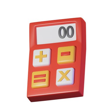 Hesap makinesi, E-ticaret ürünleri. Beyaz arka planda izole edilmiş. Üç boyutlu illüstrasyon. Yüksek çözünürlük