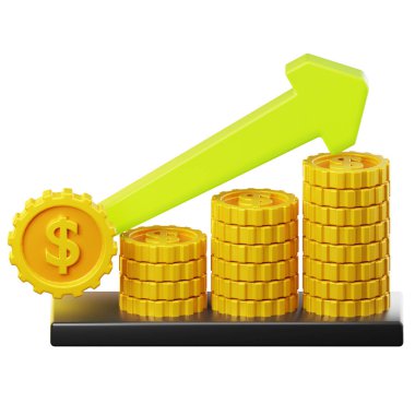 İş ve Finans illüstrasyonu. Dolar büyüme konsepti. Beyaz arka planda izole edilmiş. Üç boyutlu illüstrasyon. Yüksek çözünürlük