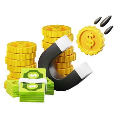 İş ve Finans illüstrasyonu. Para mıknatısı. Beyaz arka planda izole edilmiş. Üç boyutlu illüstrasyon. Yüksek çözünürlük